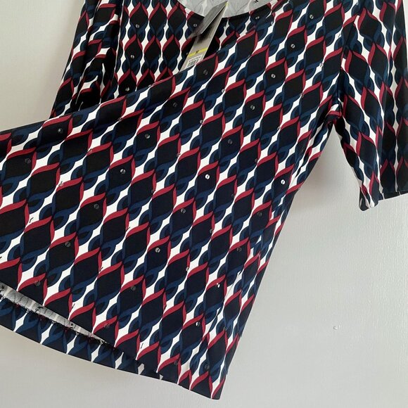 Anne Klein New York Silk Print Short Sleeve Stretch Top Size M Red Blue Sequins - Picture 15 of 15